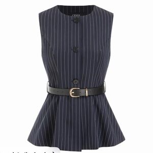 CIDER Navy Pinstripe Peplum Blazer with Belt Medium